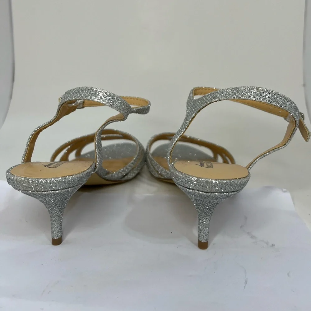 Badgley Mischka American Glamour Silver Glitter Kitten Heels Size 8